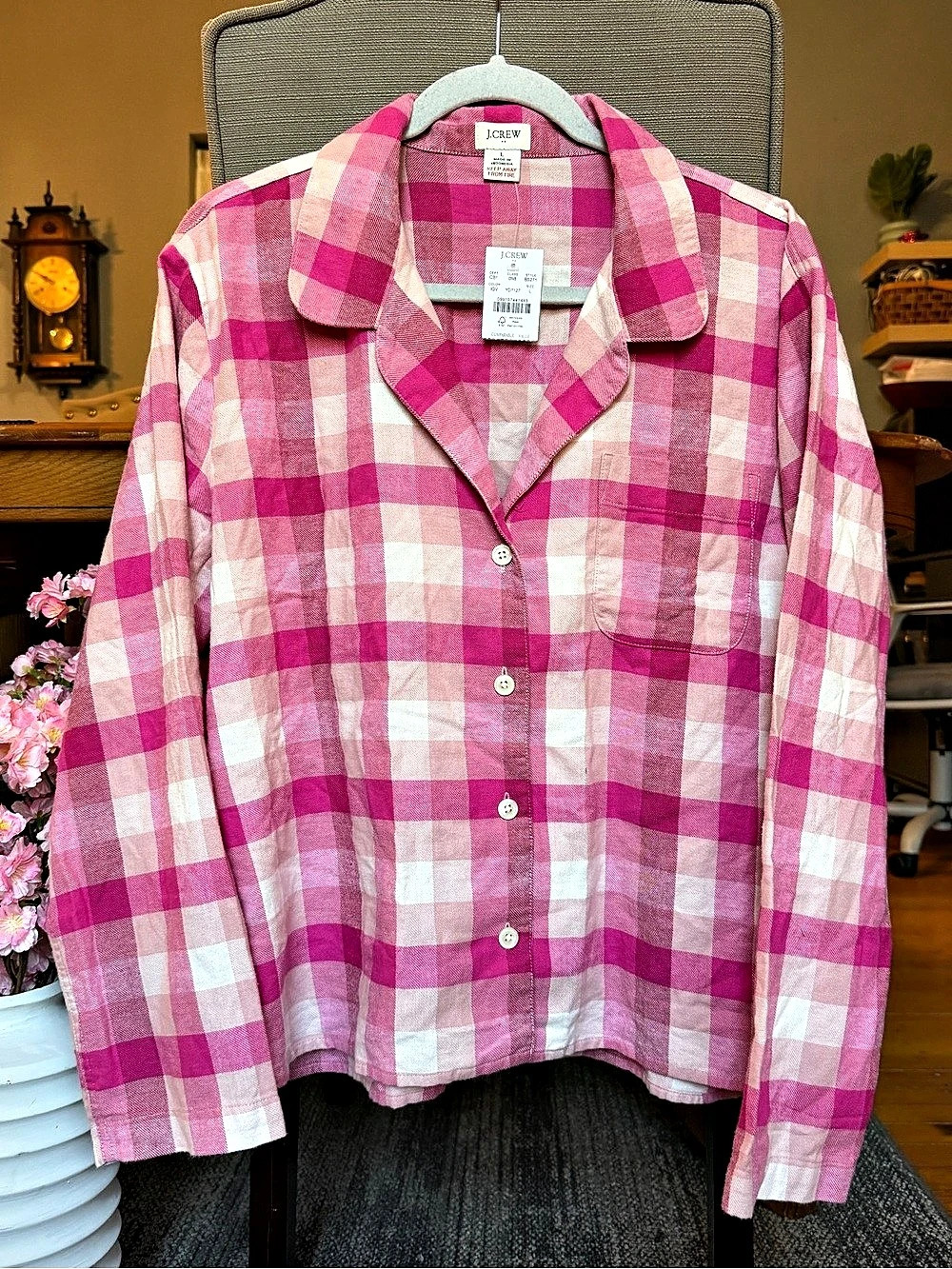 J.Crew Gingham Button Down in Pink & White Size Large